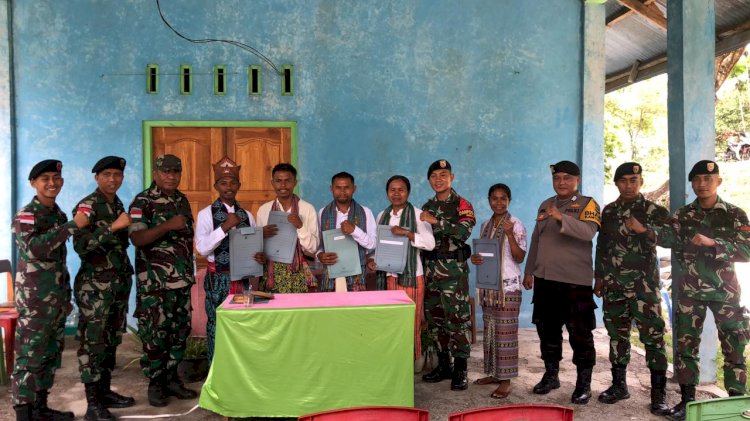 Hadiri Pelantikan Perangkat Desa Manamas, Bhabinkamtibmas Imbau Warga Kurangi Konsumsi Miras