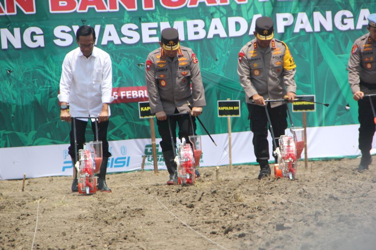 Kapolri dan Gubernur Yogyakarta Sri Sultan Hamengku Buwono X Menanam Jagung Bersama